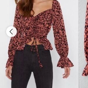 Leopard ruched puff sleeve
